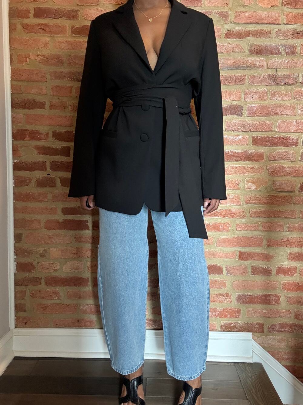 BOA Because of Alice Black Classic Belted Wrap Blazer XS